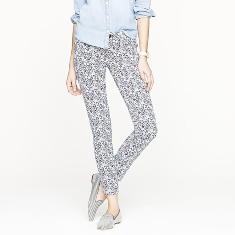 J.Crew London Liberty Art Toothpick Jean Cropped Blue Meadow Exotic Floral Sz 25